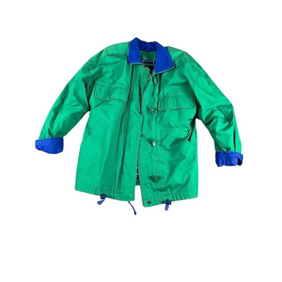 Towne by London Fog Green Jacket Small Removable Tartan Liner Vintage 90s Mens - Picture 1 of 11